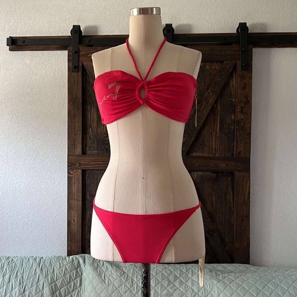 NWT Seven7 pink bikini string halter set Sz-Large
